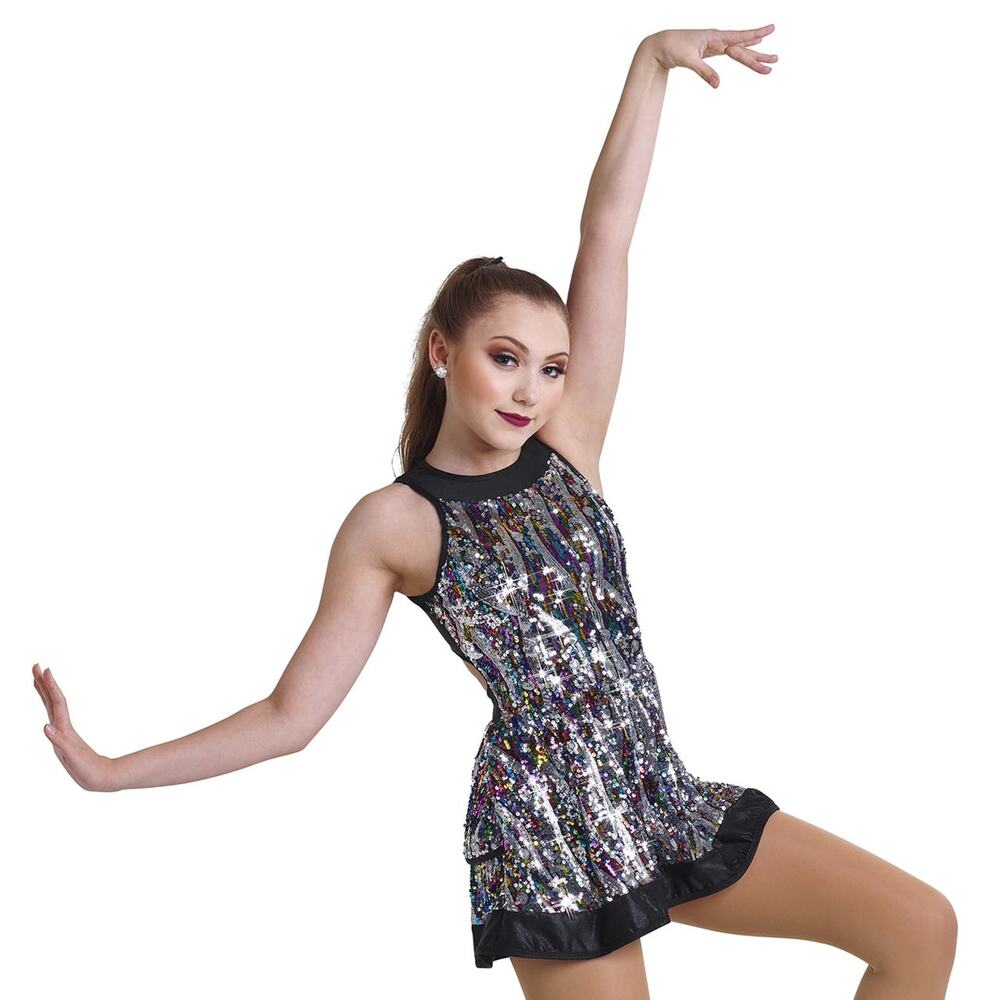 Multi-Color Sequin Midi Dress with Black Trim